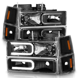 ANZO 88-98 Chevrolet C1500 Crystal Headlight Set with Light Bar, Black Housing, Clear Lens - Pair