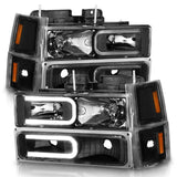 ANZO 88-98 Chevrolet C1500 Crystal Headlight Set with Light Bar, Black Housing, Clear Lens - Pair
