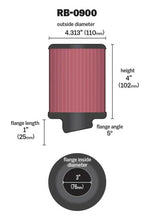 Load image into Gallery viewer, K&amp;N Engineering Universal Rubber Air Filter with 3 Inch Diameter and 4 Inch Height - Part #knnRB-0900