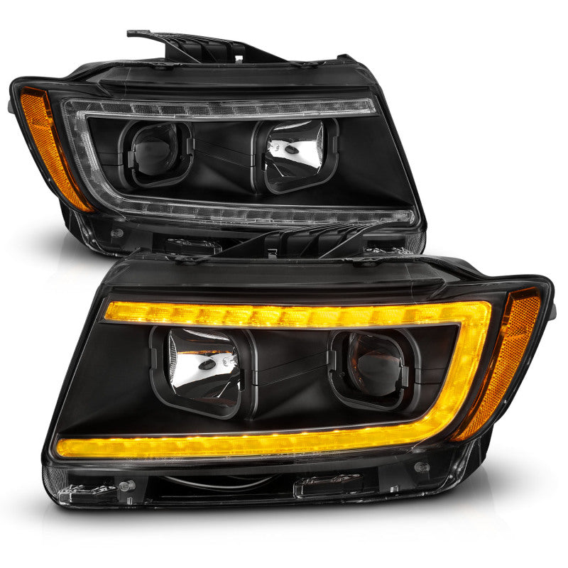 ANZO 11-13 Jeep Grand Cherokee Projector Headlights with Light Bar Switchback, Black Housing
