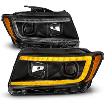 Load image into Gallery viewer, ANZO 11-13 Jeep Grand Cherokee Projector Headlights with Light Bar Switchback, Black Housing