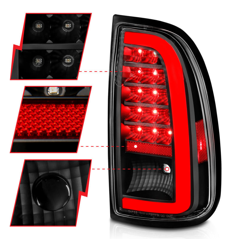 ANZO 00-06 Toyota Tundra LED Tail Lights with Light Bar - Black Housing, Clear Lens