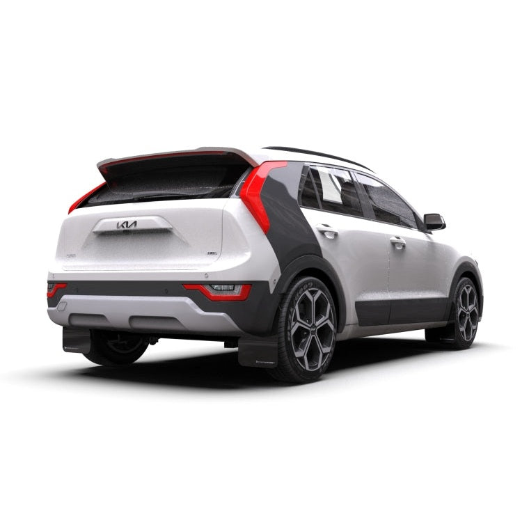 Rally Armor UR Mud Flaps for Kia Niro 2023-2024 – Black with Dark Grey Logo, Part Number RALMF21-UR-BLK-DGRY