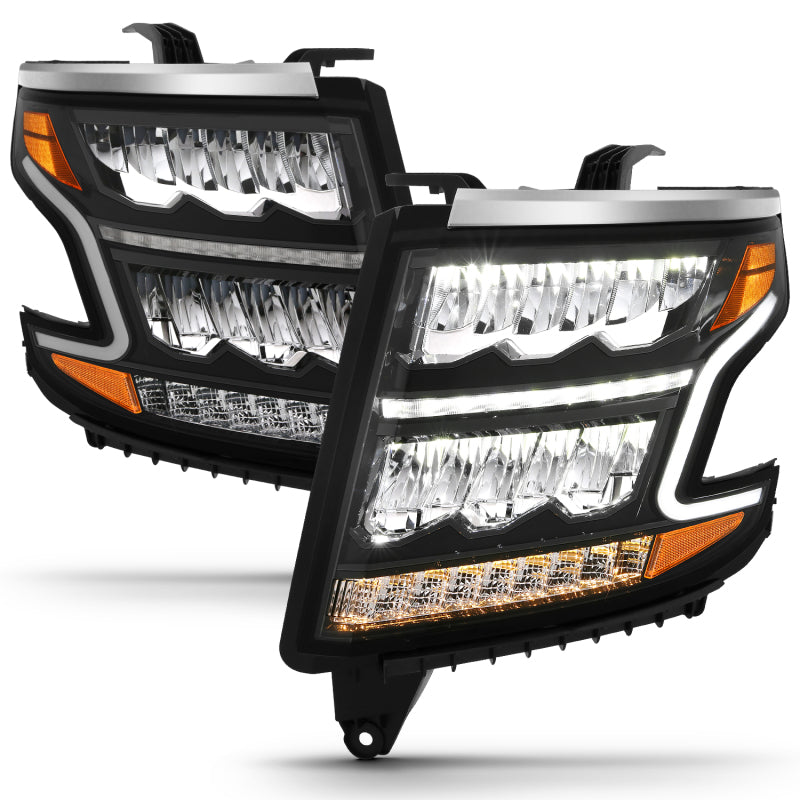 ANZO 15-20 Chevy Tahoe and Suburban LED Headlight Set with Sequential Amber and Black Housing