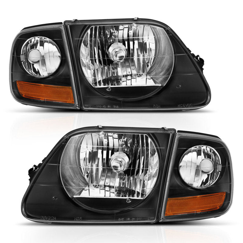 ANZO Crystal Headlights for Ford F-150 1997-2003 with Black Housing and Clear Lenses