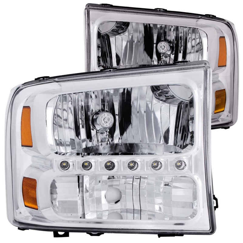 ANZO 2000-2004 Ford Excursion Crystal Headlights with LED and Chrome Housing