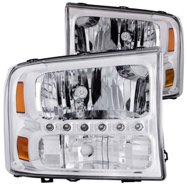 ANZO 2000-2004 Ford Excursion Crystal Headlights with LED and Chrome Housing