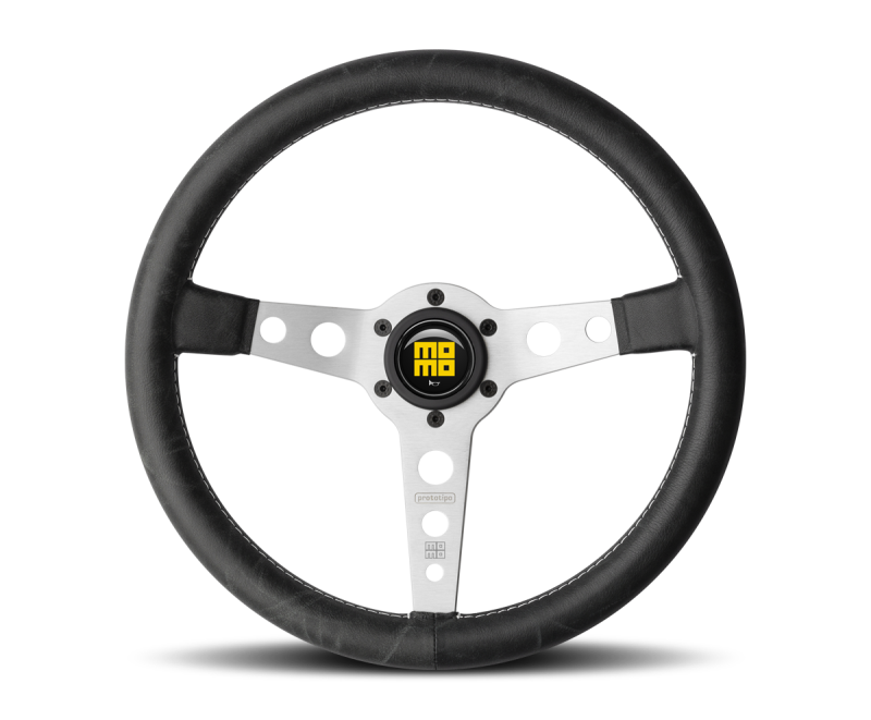 MOMO Prototipo 350mm Steering Wheel with Black Leather and White Stitch - Part No. momPRH35BK0S