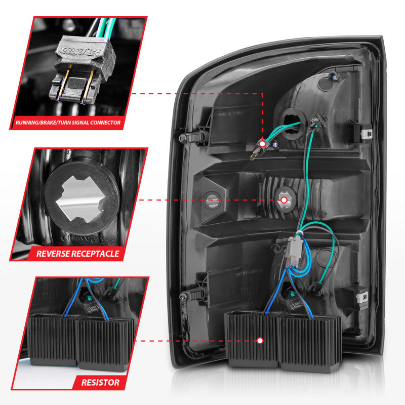 ANZO 2014-2018 GMC Sierra LED Tail Light Assembly with Black Housing and Clear Lens