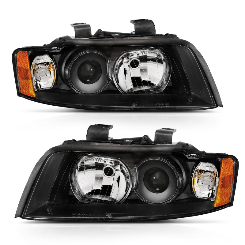 ANZO 2002-2005 Audi A4 Projector Headlight Set Black G2 Halogen - Pair