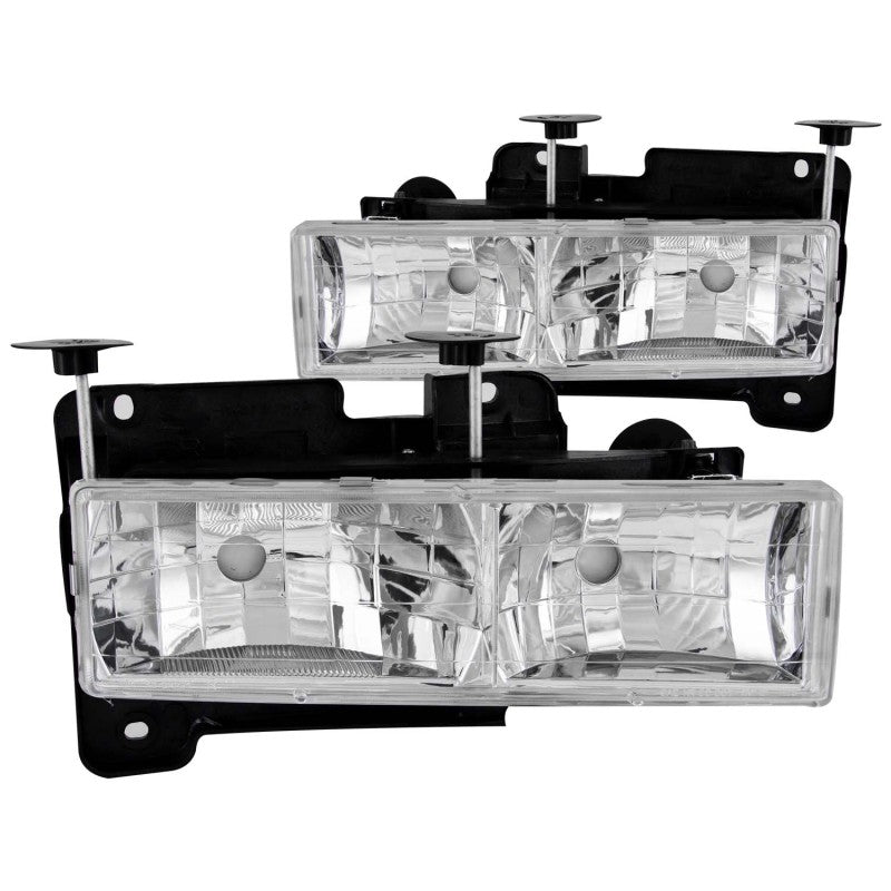 ANZO 1988-1998 Chevrolet C1500 Crystal Headlights with Chrome Housing and Clear Lens (Pair) - Part ANZ111136
