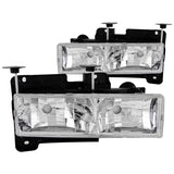 ANZO 1988-1998 Chevrolet C1500 Crystal Headlights with Chrome Housing and Clear Lens (Pair) - Part ANZ111136