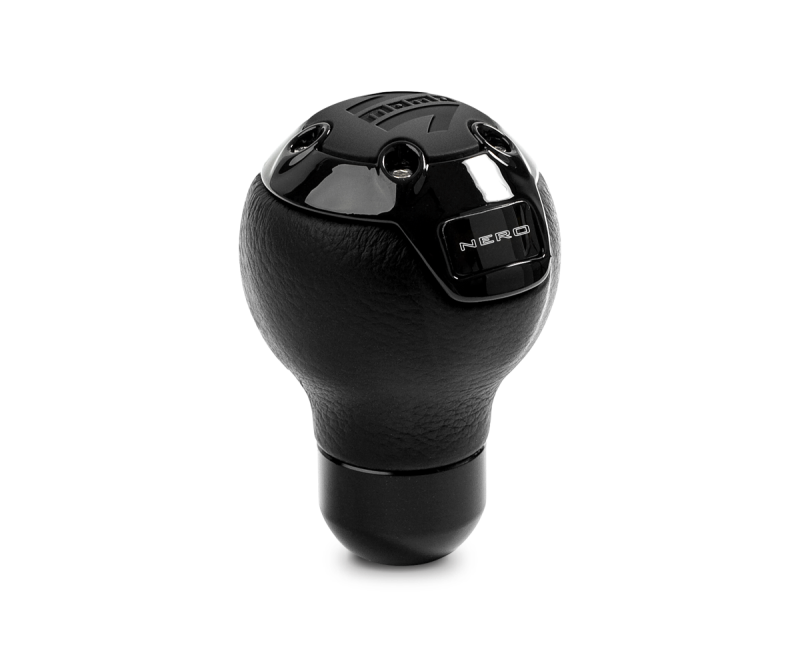 MOMO Nero Tall Black Leather Shift Knob with Black Chrome Insert
