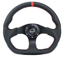 NRG Reinforced 320mm Sport Leather Flat Bottom Steering Wheel with Red Center Mark and Stitching