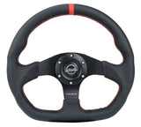 NRG Reinforced 320mm Sport Leather Flat Bottom Steering Wheel with Red Center Mark and Stitching