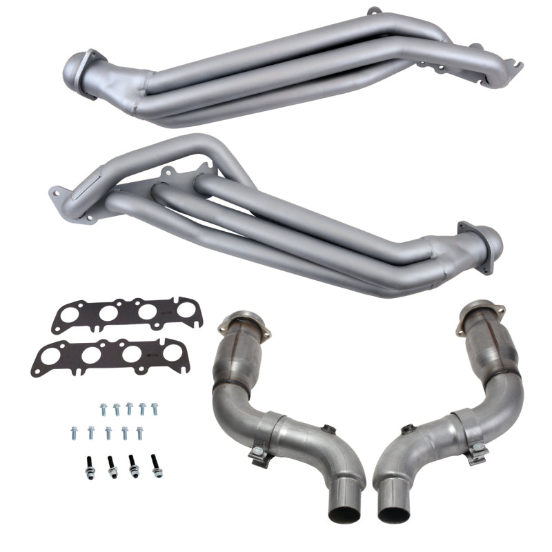 BBK Performance 15-23 Ford Mustang GT 5.0 1-7/8 inch Long Tube Headers with High Flow Catted Mid Pipe (Titanium Ceramic Coating)