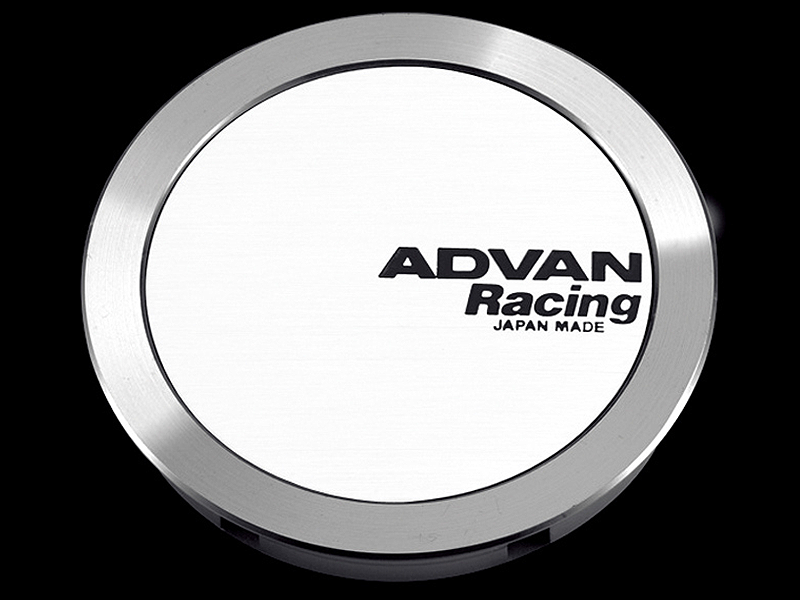 Advan 73mm Full Flat Centercap - White and Silver Alumite for Automotive Wheels