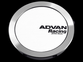 Advan 73mm Full Flat Centercap - White and Silver Alumite for Automotive Wheels