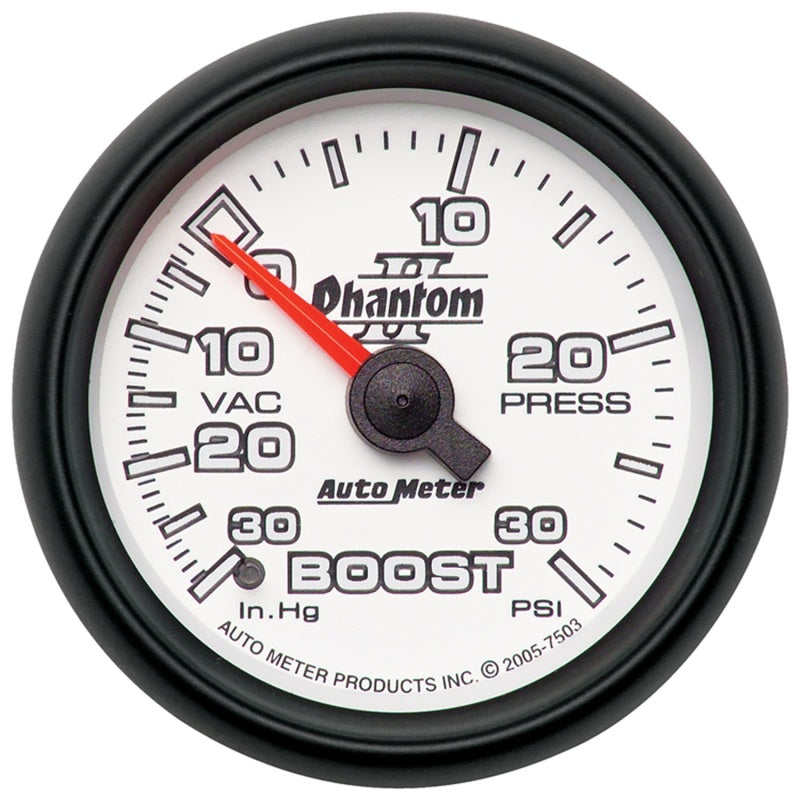 AutoMeter Phantom II 52.4mm Mechanical Vacuum and Boost Gauge 30 in. Hg / 30 PSI