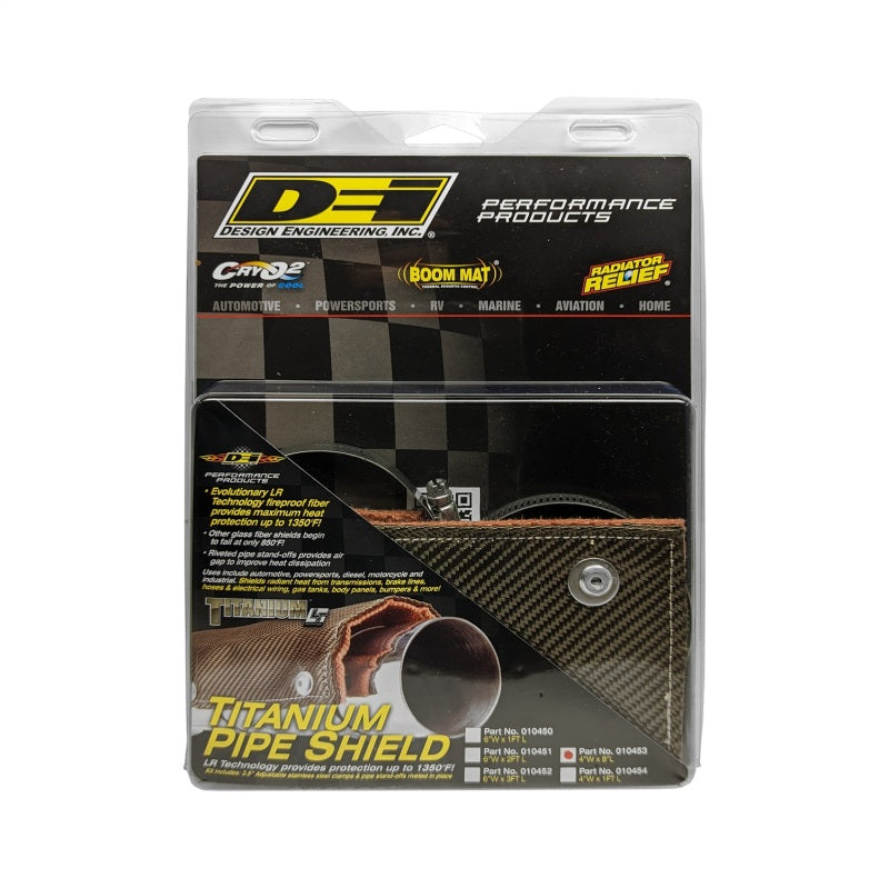 DEI Titanium Pipe Shield with Stainless Steel Clamps - 4x8 Inches for High-Temperature Exhaust Protection