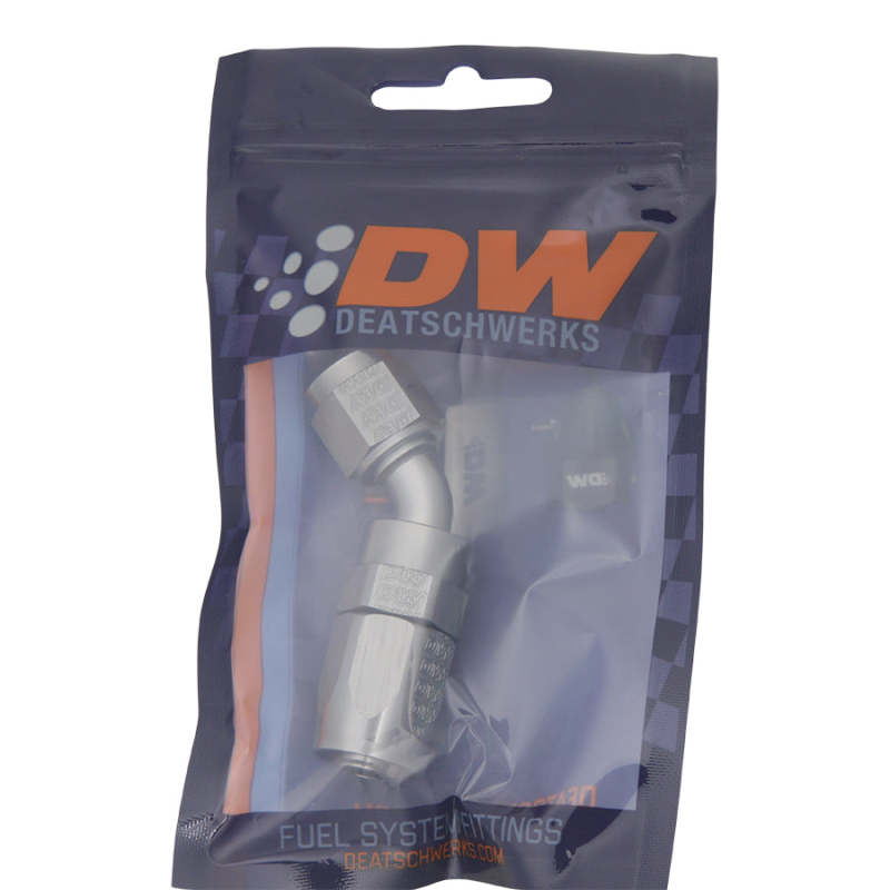 DeatschWerks 6AN Female Swivel 45-Degree Hose End CPE - Anodized Titanium for Automotive Fuel Systems