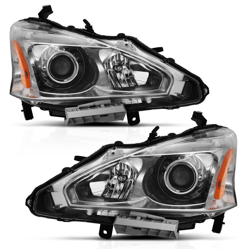 ANZO 2013-2015 Nissan Altima Projector Headlight Set with Clear Lens and Chrome Housing