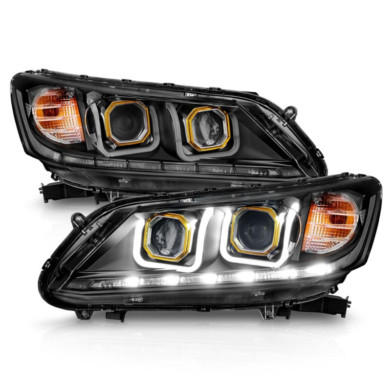 ANZO 2013-2015 Honda Accord 4-Door Projector Headlights with U-Bar, Black Housing and Clear Lens