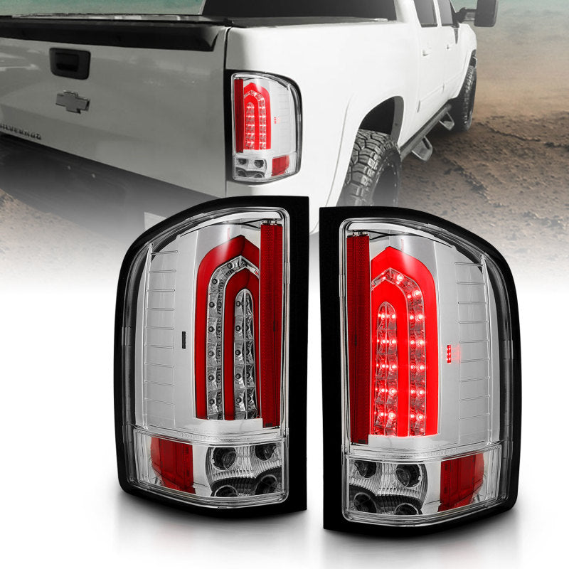 ANZO 2007-2013 Chevrolet Silverado 1500 LED Taillights with Chrome Lens – Pair