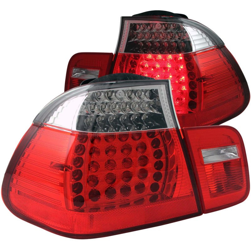 ANZO LED Tail Light Assembly for 2002-2005 BMW 3 Series E46 – Red/Clear Pair