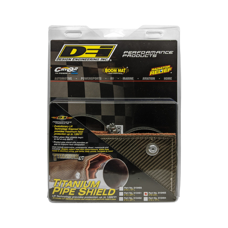 DEI Titanium Pipe Shield with Stainless Steel Clamps - 4x8 Inches for High-Temperature Exhaust Protection