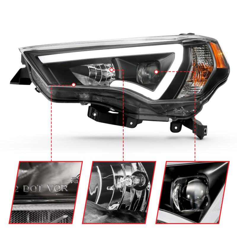 ANZO 14-18 Toyota 4Runner Plank Style Projector Headlights with Amber Accents - Black Pair