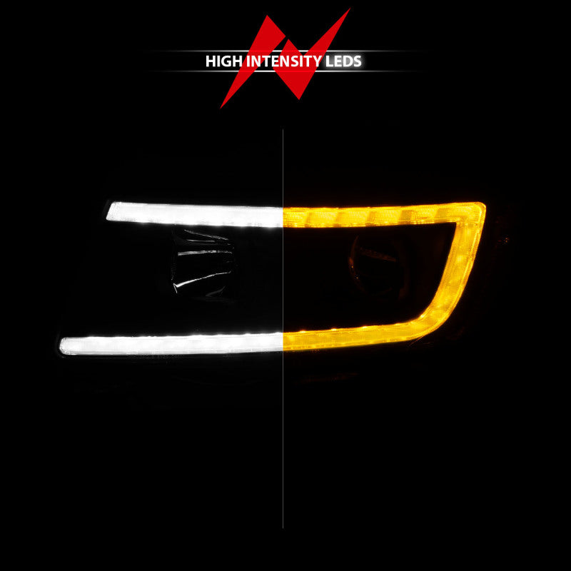 ANZO 11-13 Jeep Grand Cherokee Projector Headlights with Light Bar Switchback, Black Housing