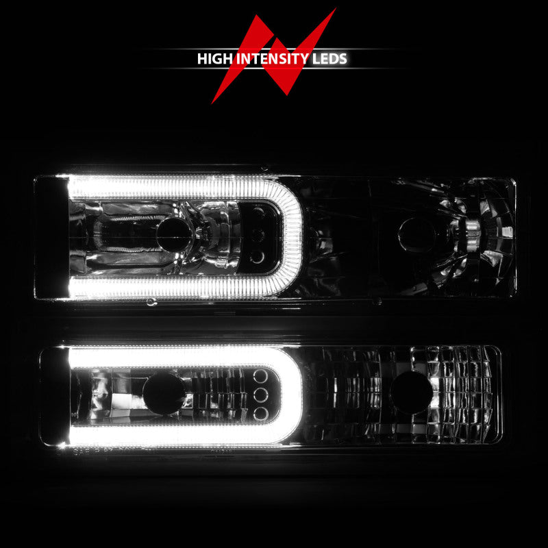 ANZO 88-98 Chevrolet C1500 Crystal Headlight Set with Light Bar - Chrome Housing and Clear Lenses (Pair)