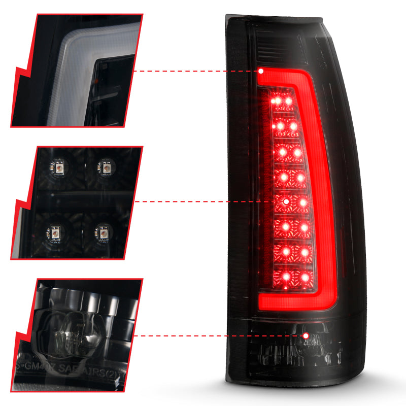 ANZO 1999-2000 Cadillac Escalade LED Tail Light Assembly with Smoke Lens and Black Housing – Pair