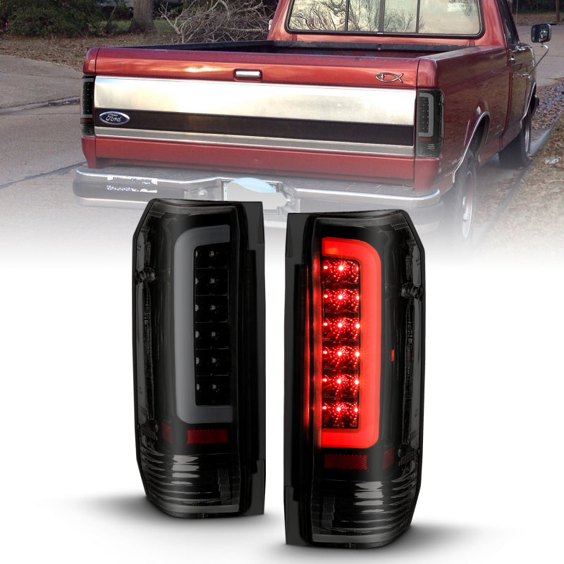 ANZO 1987-1996 Ford F-150 LED Tail Lights with Smoke Lens and Black Housing - Pair