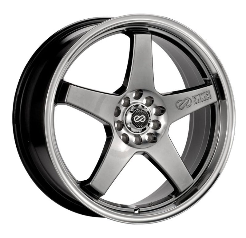Enkei EV5 17x7 Hyper Black Wheel with Machined Lip, Part Number enk446-770-0145HB