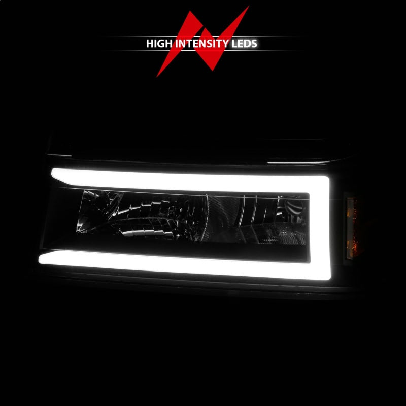 ANZO 04-12 GM Colorado/Canyon/i-Series Crystal Headlights with Light Bar - Black Housing, 4-Piece Set