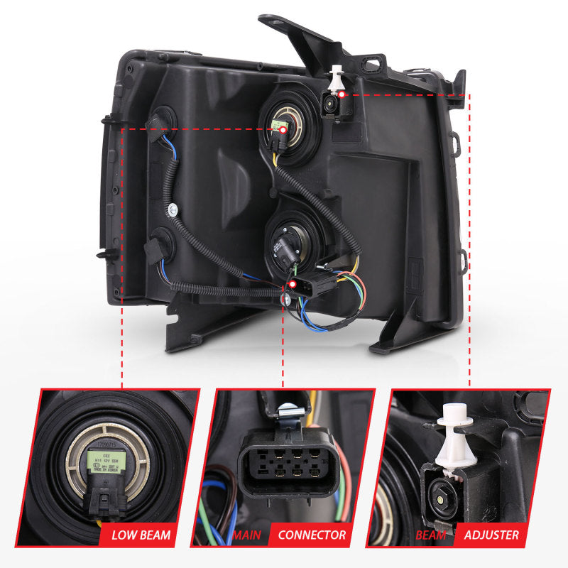 ANZO 2007-2013 Chevrolet Silverado Crystal Headlights with Black Housing and Clear Lenses