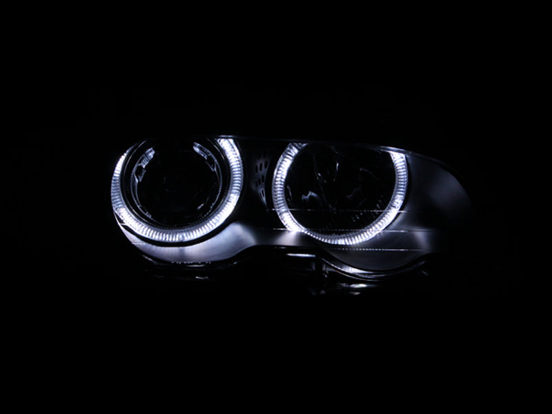 ANZO 2000-2003 BMW 3 Series E46 Projector Headlights with Halo and Black Housing