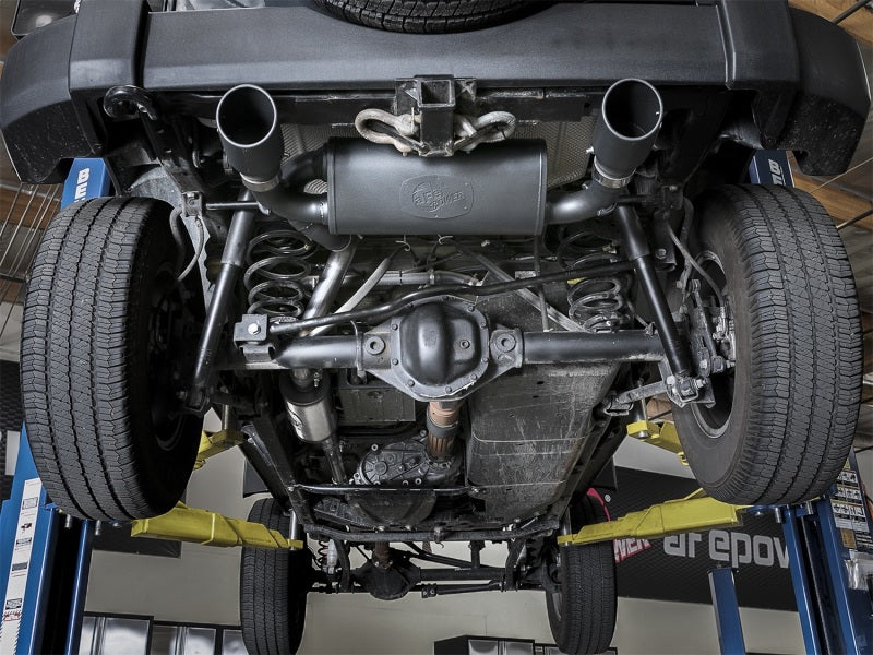 aFe Rebel Series 2.5-inch Dual Black Tip Cat-Back Exhaust System for Jeep Wrangler (2007-2018) with V6-3.6L/3.8L Engines