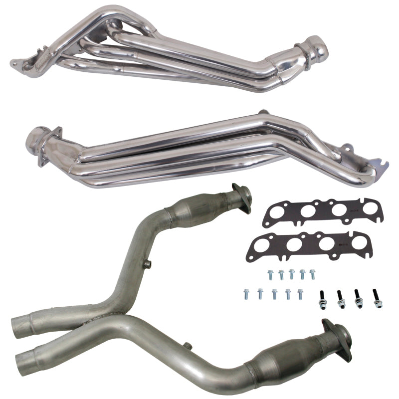BBK Performance 11-14 Ford Mustang GT 1-3/4 Long Tube Headers with High Flow Catted Mid Pipe (Silver Ceramic) – Part Number BBK16333