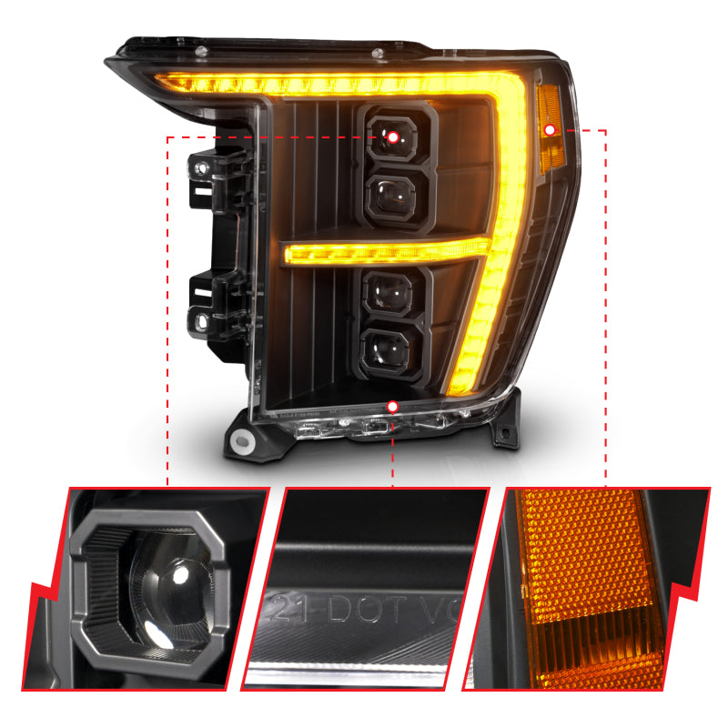 ANZO Z-Series Full LED Projection Headlights for Ford F-150 (2019-2023) Passenger Side - Factory Halogen Model