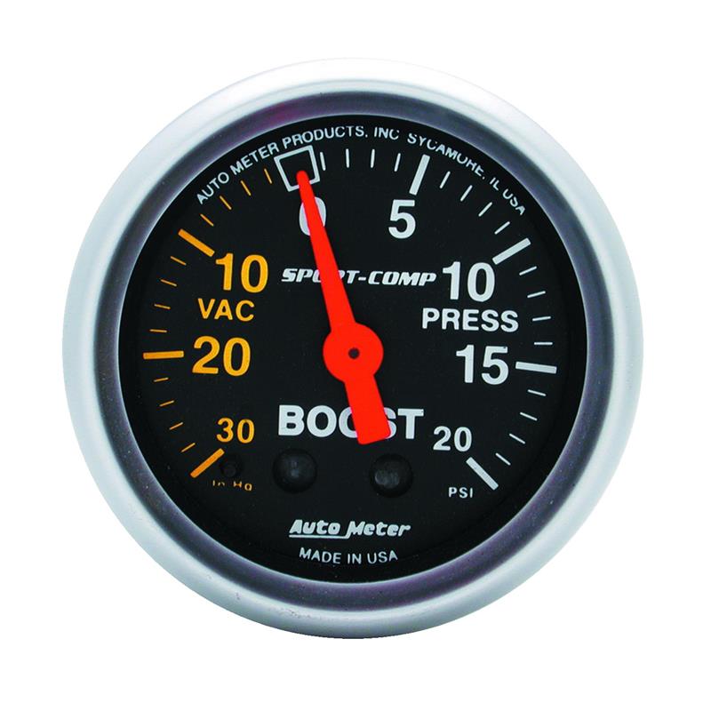 AutoMeter Sport-Comp 52mm 20 PSI Mechanical Boost Gauge for Automotive Performance