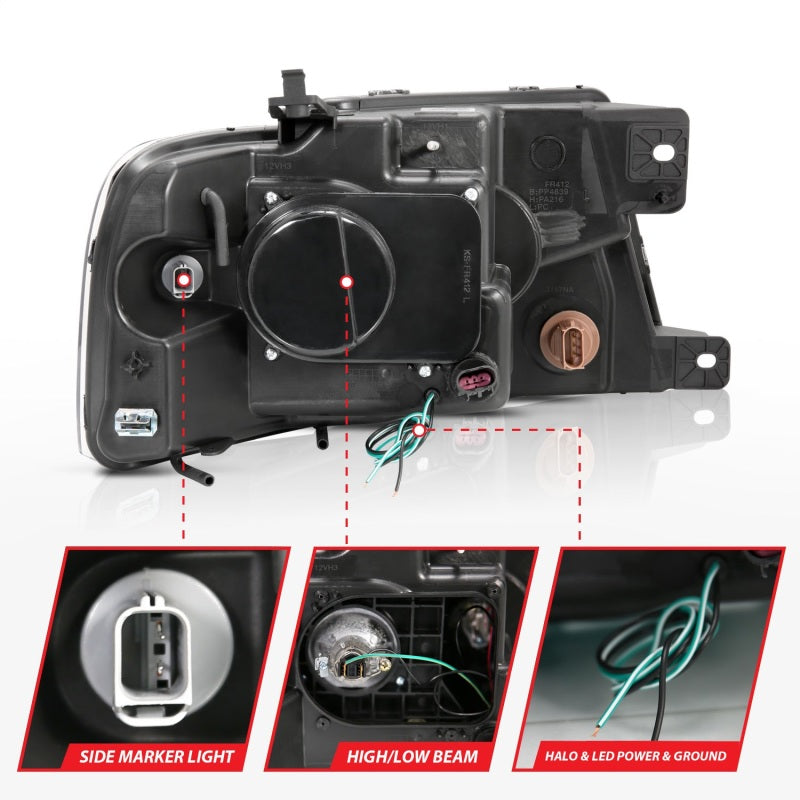 ANZO 2004-2008 Ford F-150 Projector Headlights with U-Bar Black Housing Pair - Clear Lens