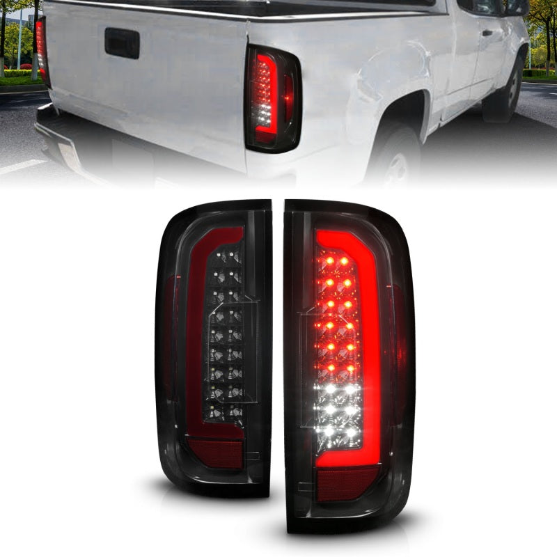 ANZO 15-21 GMC Canyon Full LED Tail Lights with Red Lightbar, Black Housing & Smoke Lens