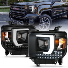 Load image into Gallery viewer, ANZO 2014-2015 GMC Sierra 1500HD Projector Plank Style Headlights with DRL, Black Finish, Pair