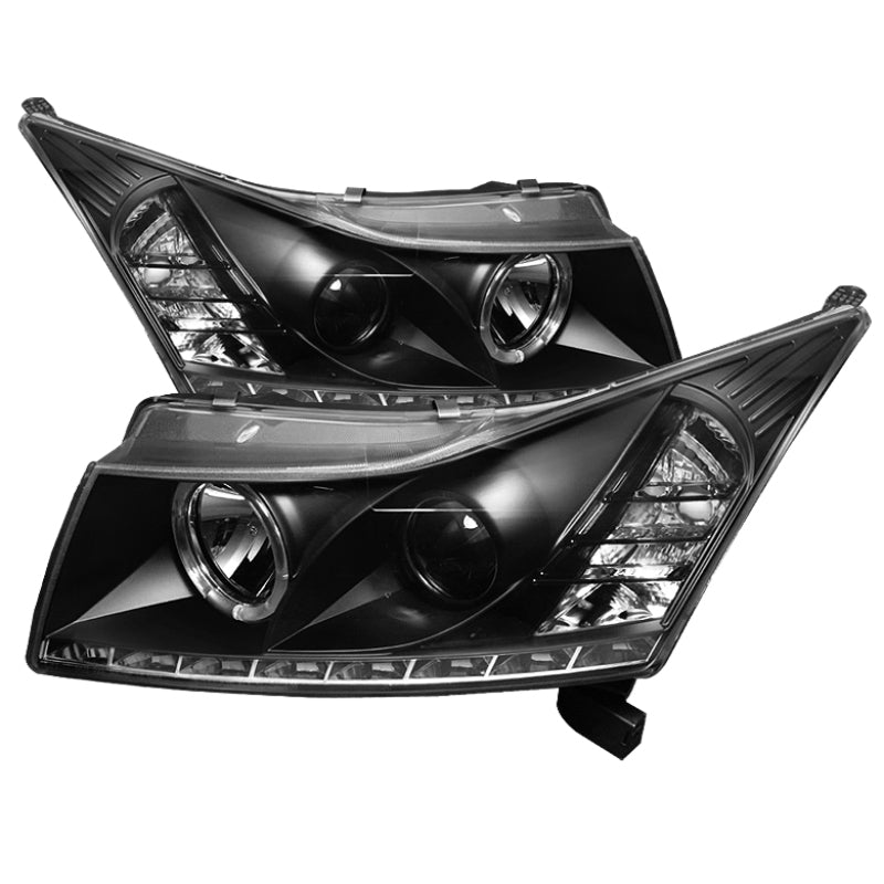 Spyder Chevy Cruze 2011-2014 Projector Headlights with LED Halo and DRL - Black, Part Number PRO-YD-CCRZ11-DRL-BK