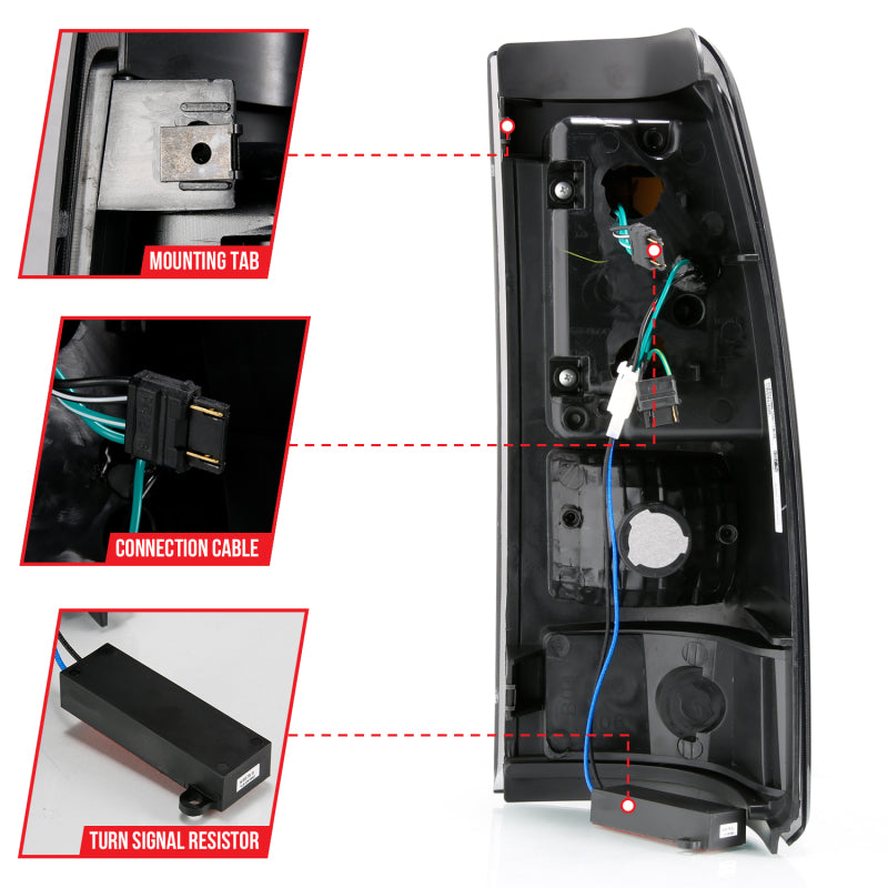 ANZO 1999-2000 Cadillac Escalade LED Tail Light Assembly with Smoke Lens and Black Housing – Pair