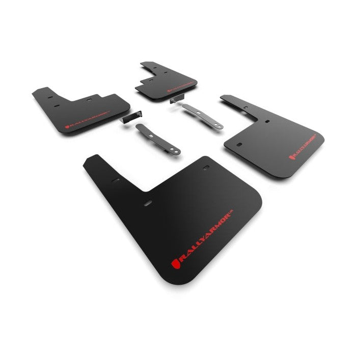 Rally Armor 22-23 Hyundai Kona N Black UR Mud Flap with Red Logo - Durable Polyurethane Mud Guards