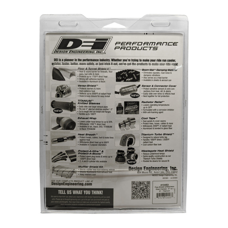 DEI Titanium Pipe Shield with Stainless Steel Clamps - 4x8 Inches for High-Temperature Exhaust Protection